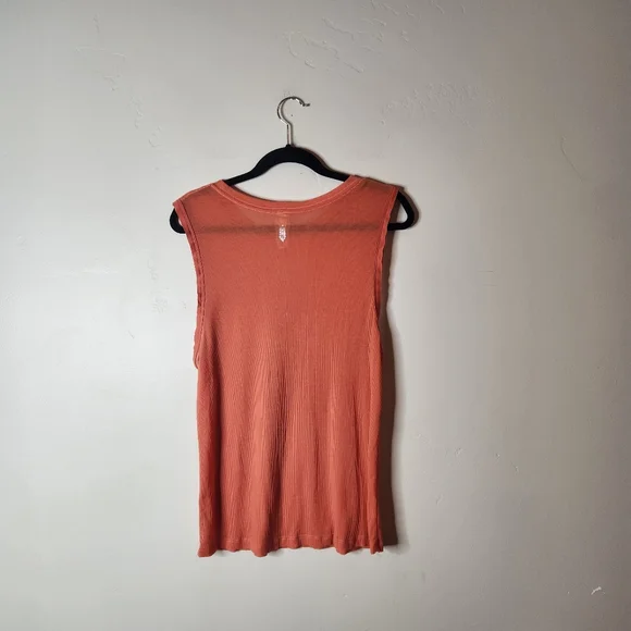 Free People Movement Orange Ribbed Thin Tank Top Size Large - Picture 2 of 6